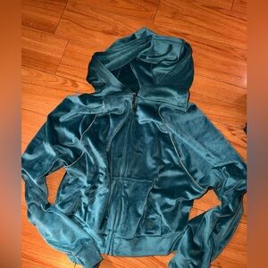 Plush Hooded Velvet Jacket - Teal